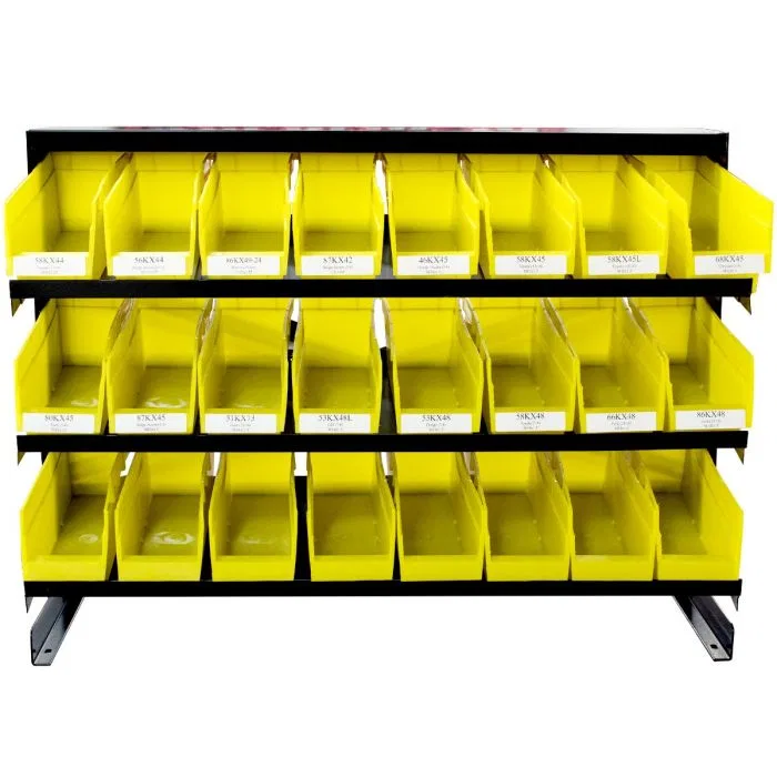 LugRack – REVOLUTION Parts Bin Organizer, With 24 Bins Free Standing Yellow Bin Plastic Bin And Steel Rack